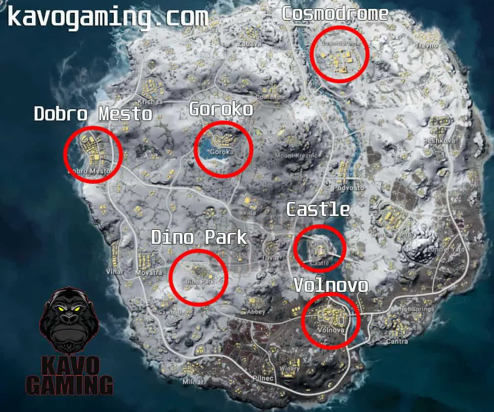 Best Spots to Land Vikendi  PUBG Map  Kavo Gaming