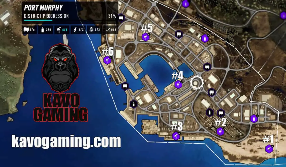 The map of all the flamingo locations in the Port Murphy District. 