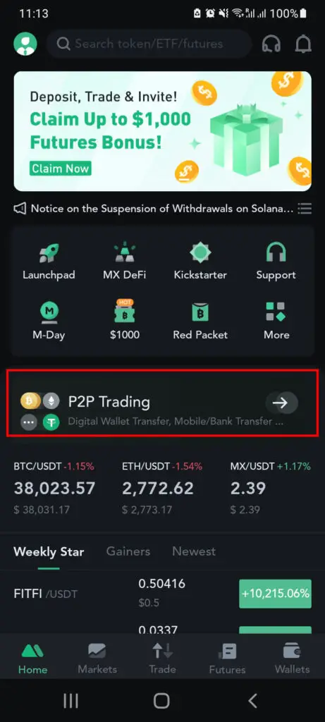 select the P2P Trading tab
